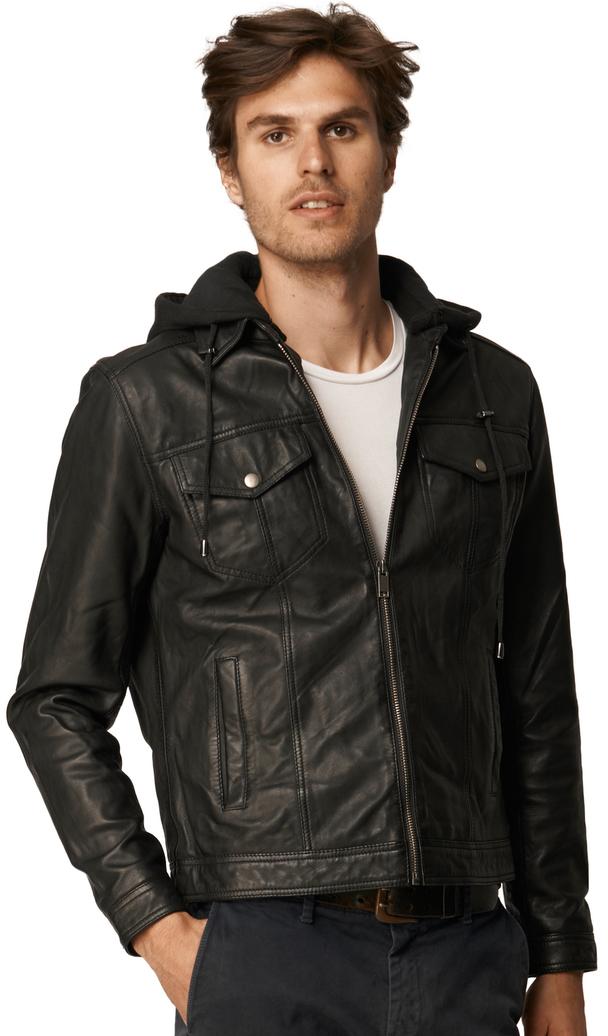 Lee Cooper Hooded Leather Jacket Berfin