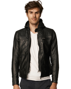 Hooded Leather Jacket Bernez