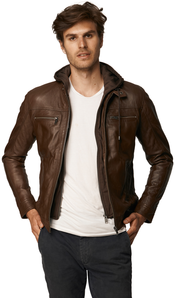 Lee Cooper Hooded Leather Jacket Bernez