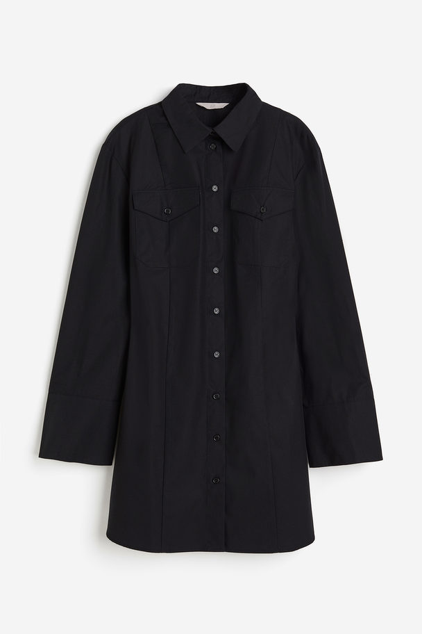 H&M Tapered-waist Shirt Dress Black