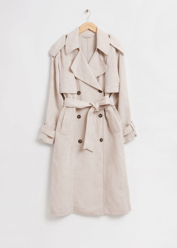 & Other Stories Linen Trench Coat Natural Beige