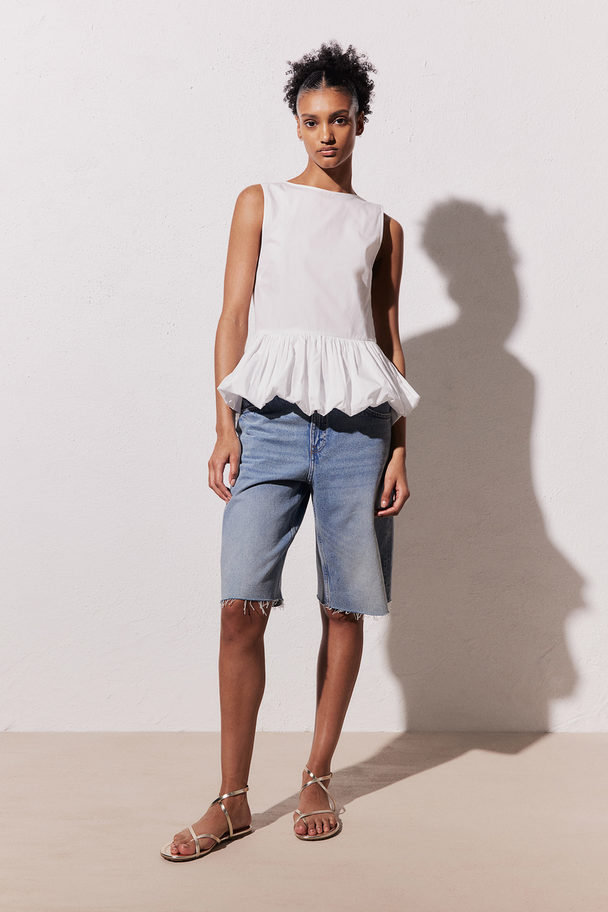 H&M Top Met Bollende Volant Wit