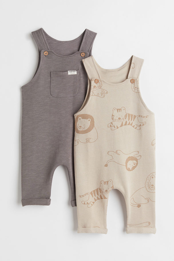 H&M 2-pack Cotton Dungarees Dark Grey/lions