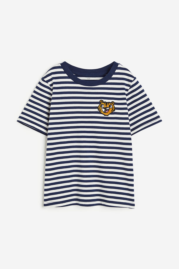 H&M T-shirt Med Trykk Mørk Blå/tiger