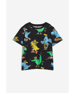 T-shirt Met Print Zwart/dinosaurussen