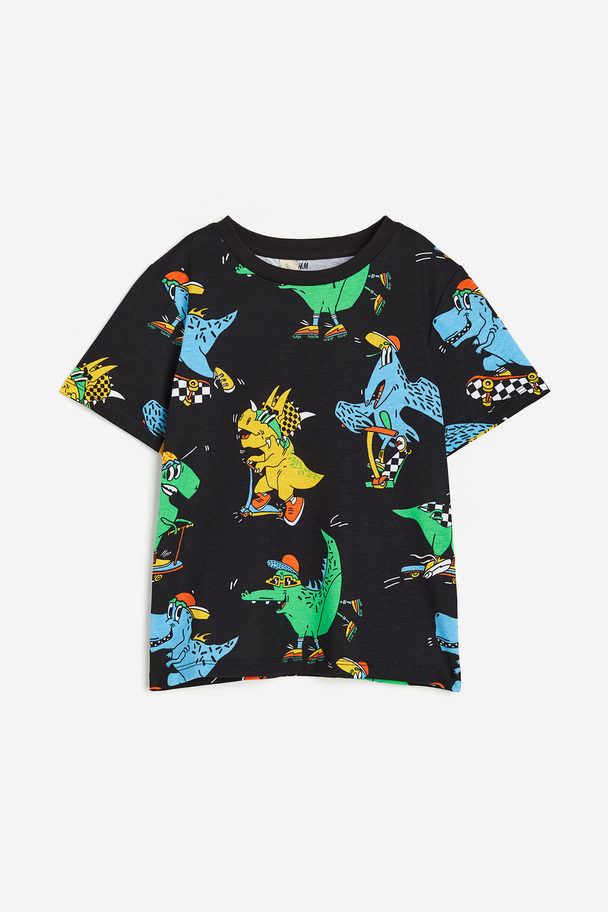 H&M T-Shirt mit Print Schwarz/Dinosaurier