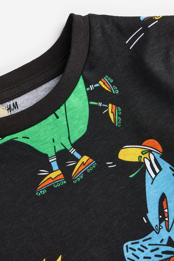 H&M T-shirt Met Print Zwart/dinosaurussen