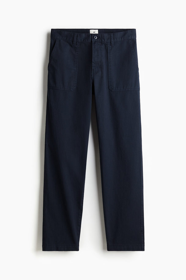 H&M Regular Fit Bukse I Bomull Marineblå