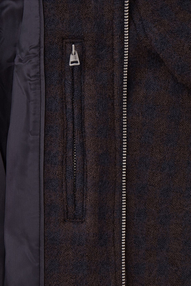 COS Oversized Boiled-wool Jacket Navy / Checked