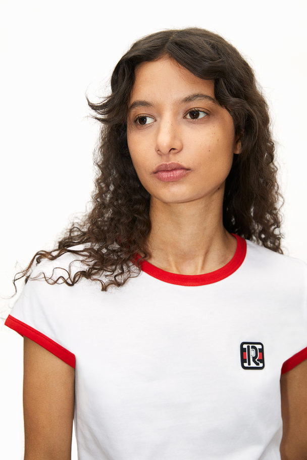 H&M T-shirt Med Applikasjon Hvit/r
