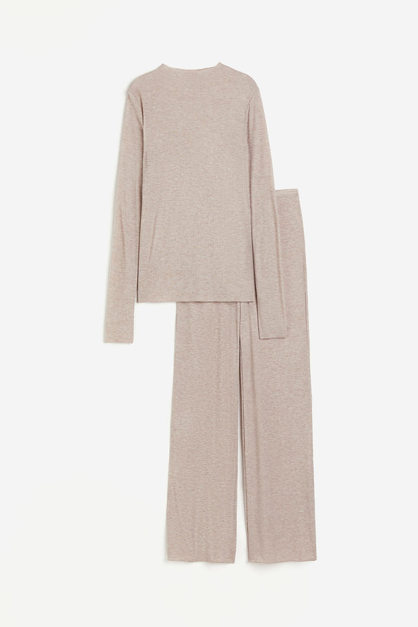 H&M Ribbed Pyjamas Beige Marl