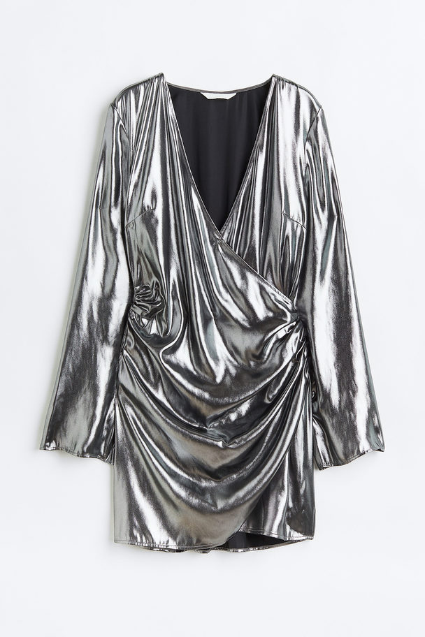 H&M Gathered Bodycon Dress Silver-coloured