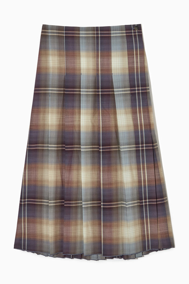 COS Pleated Wool-blend Midi Skirt Light Blue / Beige / Checked