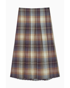Pleated Wool-blend Midi Skirt Light Blue / Beige / Checked