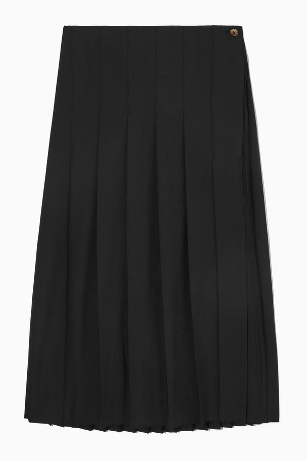 COS Pleated Wool-blend Midi Skirt Black