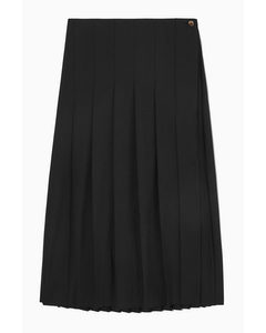 Pleated Wool-blend Midi Skirt Black