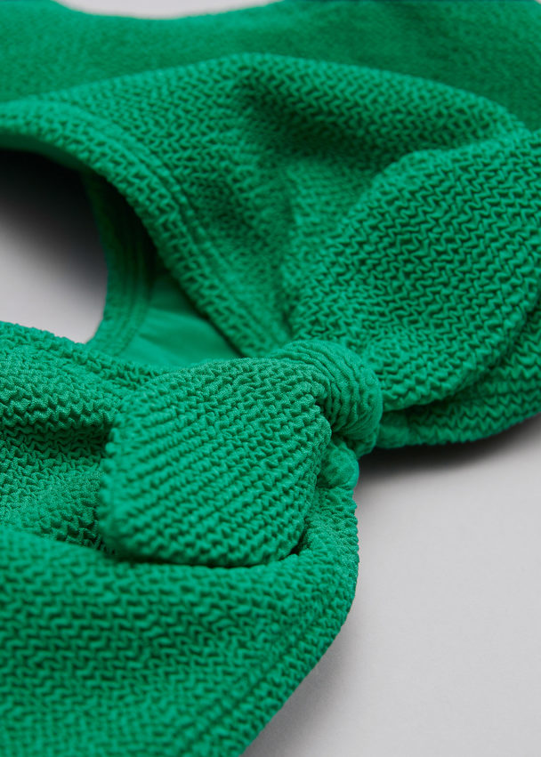 & Other Stories Crepe Knot Tie Bikini Top Green