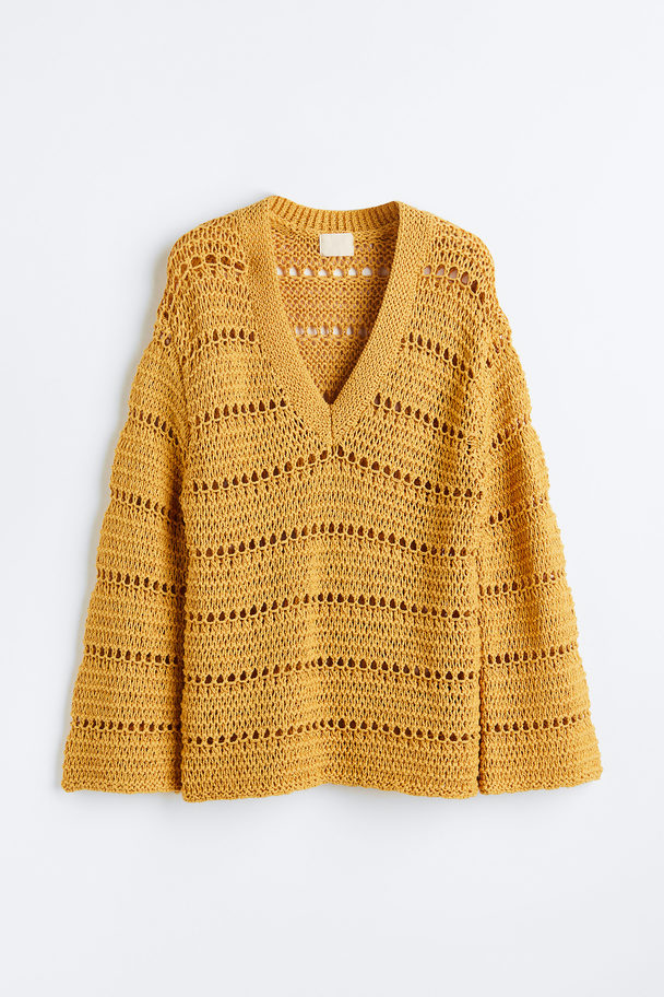 H&M Oversized Hole-knit Jumper Yellow