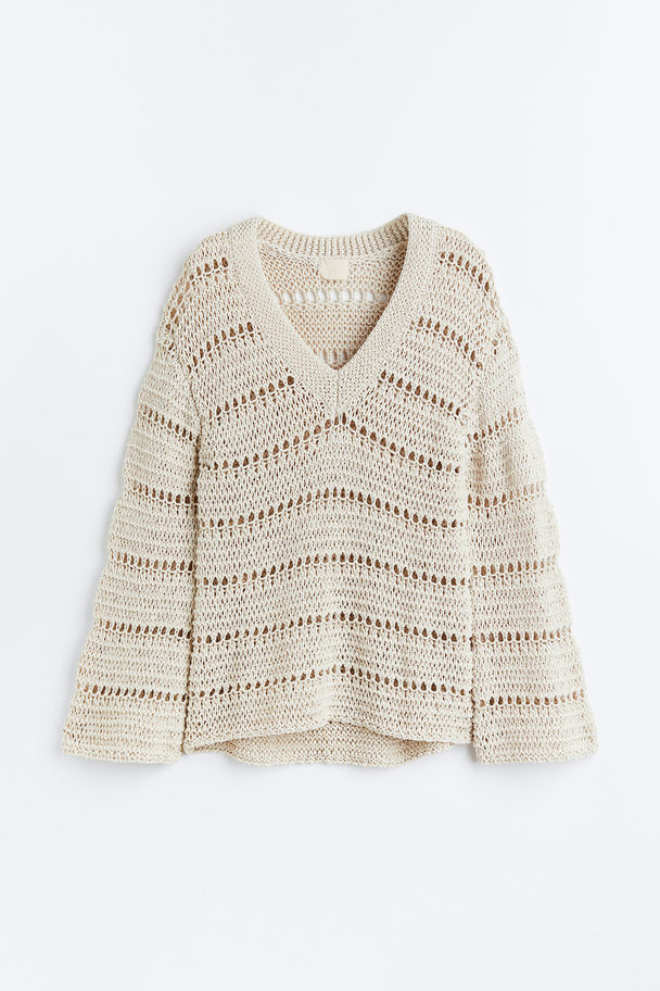 H&M Oversized Pullover in Ajourstrick Hellbeige