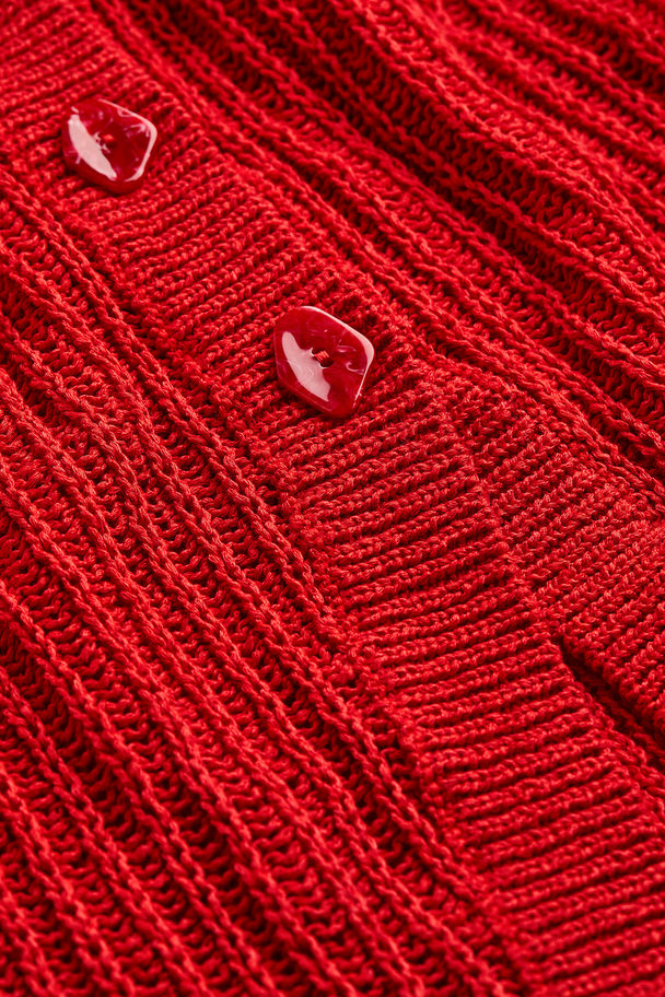 H&M Ribbestrikket Cardigan Med Krage Rød