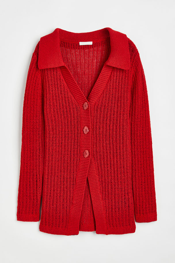 H&M Collared Rib-knit Cardigan Red