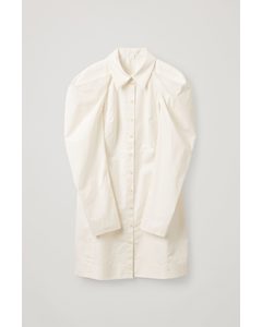 Draped Cotton Shirt Dress White