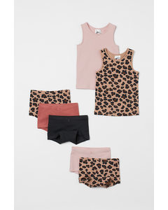 7-piece Cotton Set Light Pink/leopard Print
