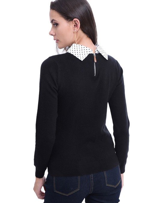 William de Faye Polka Dot Shirt Collar Sweater Black