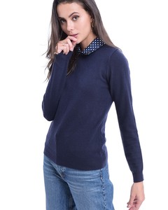 Polka Dot Shirt Collar Sweater Midnight Blue