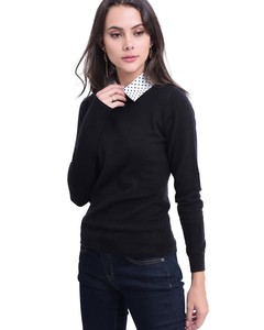 Polka Dot Shirt Collar Sweater Black