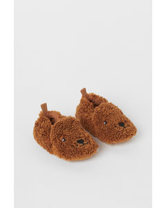 Soft Teddy Slippers Brown