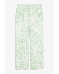 Light-weight Trousers Light Green Tropical Print