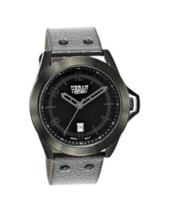 Urban Story Armbanduhr mit einem grauen Lederband