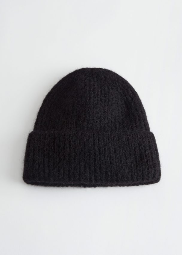 & Other Stories Ribbed Wool Blend Beanie Black