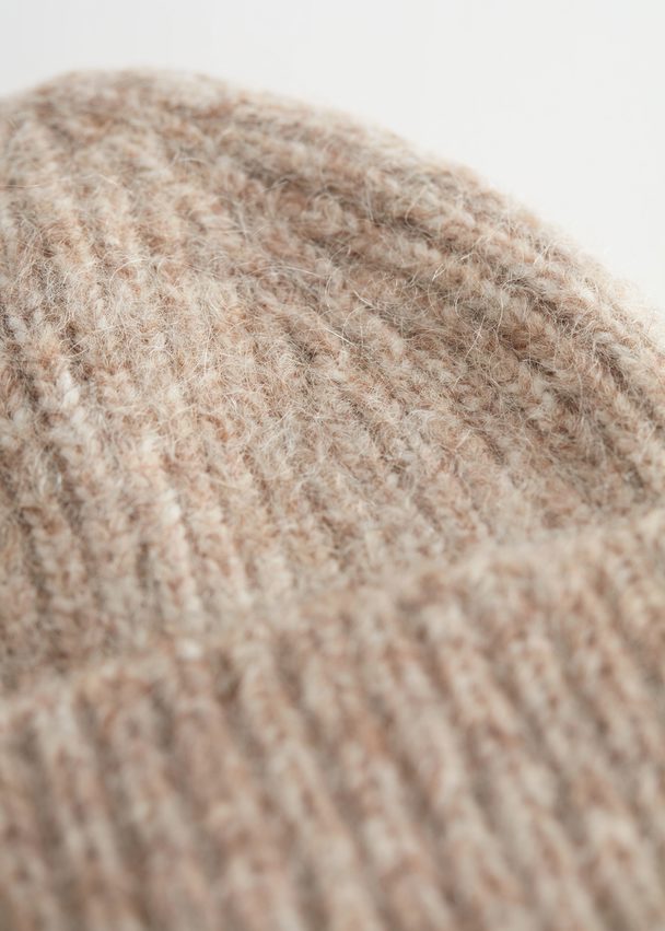& Other Stories Ribbed Wool Blend Beanie Beige