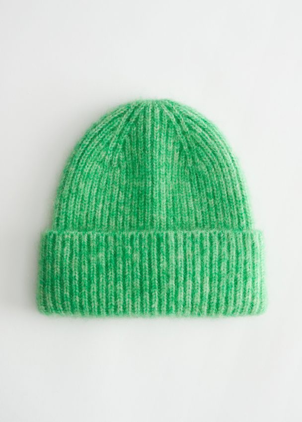 & Other Stories Ribbed Wool Blend Beanie Green