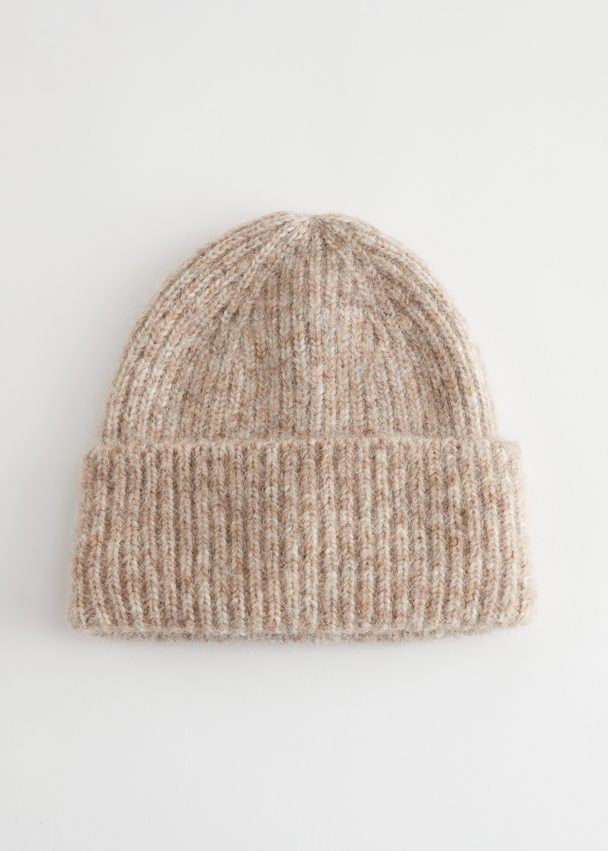 & Other Stories Ribbed Wool Blend Beanie Beige