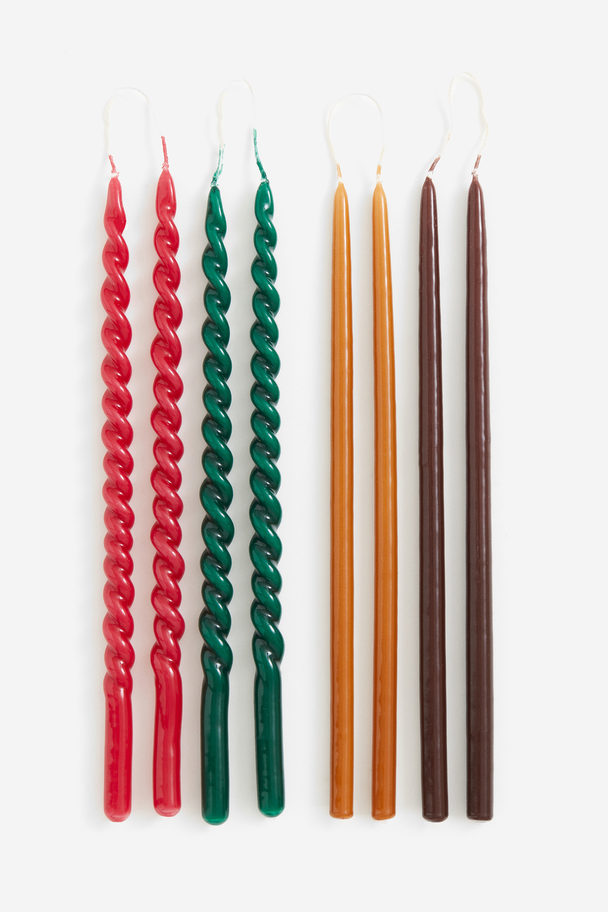 H&M HOME 8-pack Thin Taper Candles Red/dark Green/brown