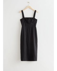 Strappy Linen Midi Dress Black