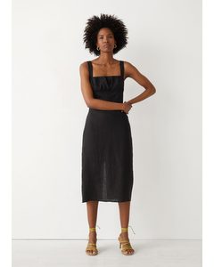 Strappy Linen Midi Dress Black
