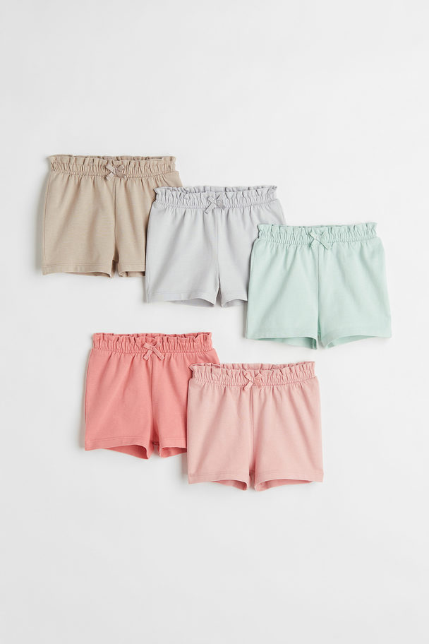 H&M 5-pack Cotton Shorts Beige/light Mint Green/pink