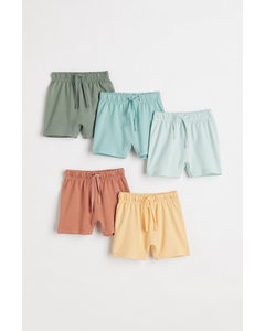 5-pack Cotton Shorts Khaki Green/turquoise/yellow
