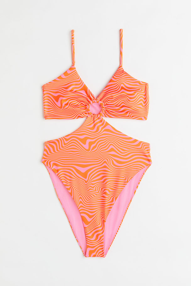 H&M High Leg Cut-out Swimsuit Orange/pink
