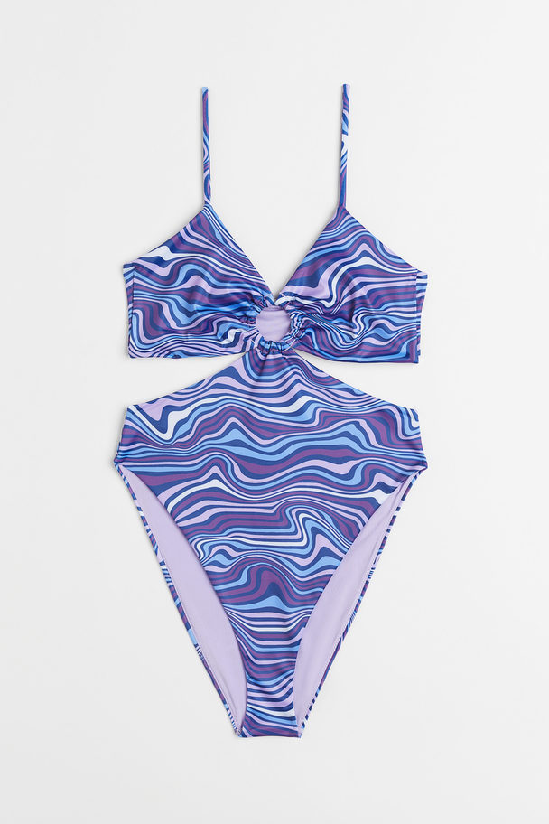 H&M High Leg Cut-out Swimsuit Purple/patterned