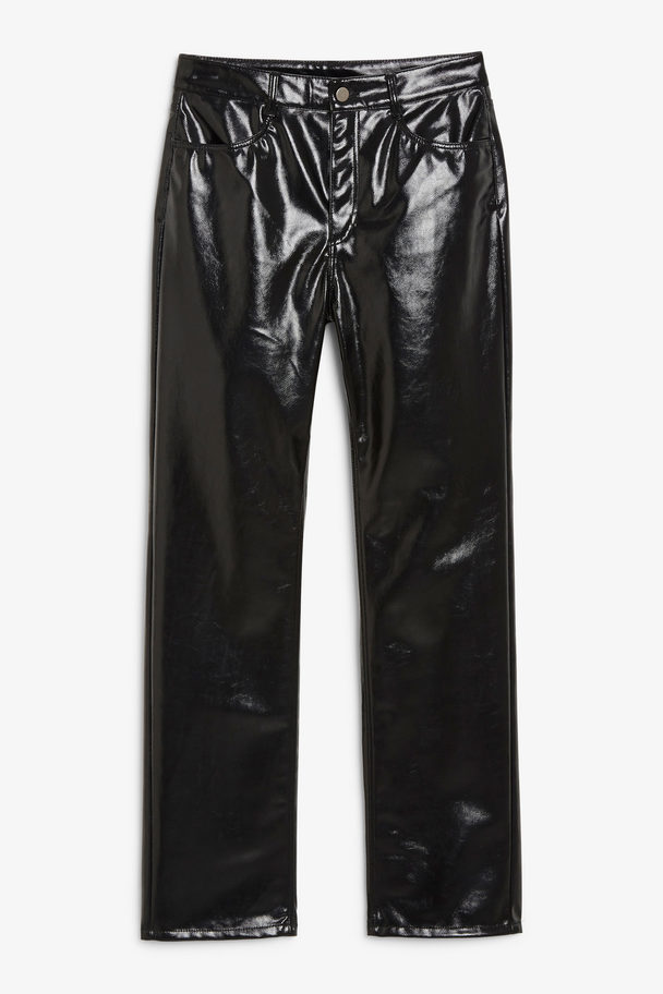 Monki Patent Trousers Shiny Black