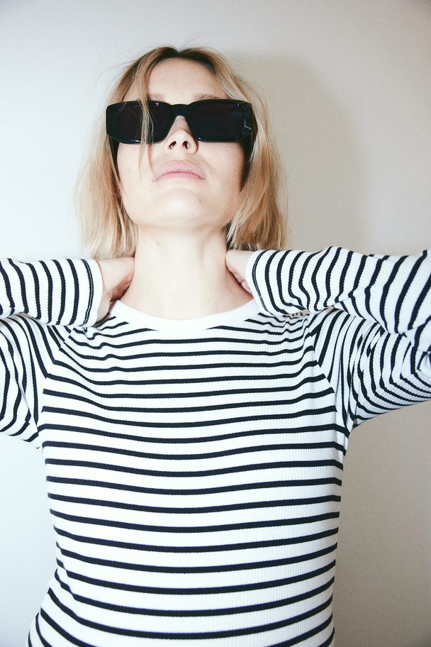 H&M Mama Ribbed Jersey Top White/striped