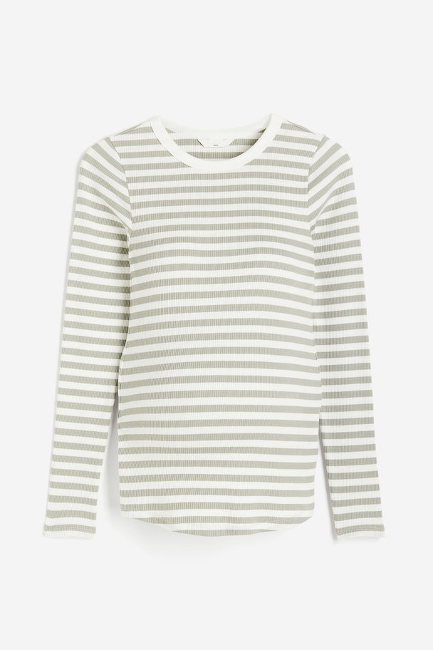 H&M Mama Top Van Ribtricot Licht Kakigroen/gestreept