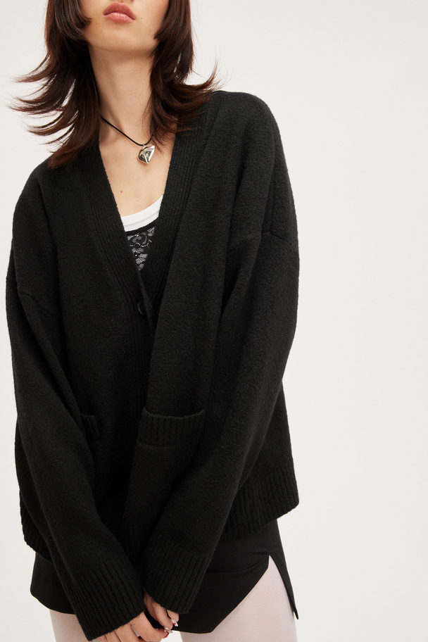 Monki Black Relaxed Knitted Cardigan Black