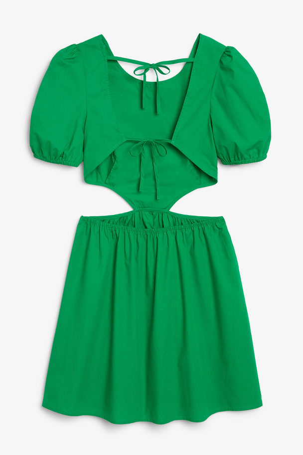 Monki Grünes Popeline-Minikleid mit Puffärmeln und offener Rückenpartie Kellygrün