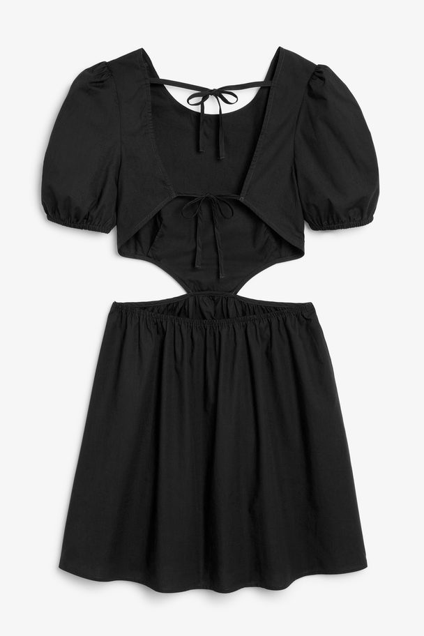 Monki Zwarte Popeline Mini-jurk Met Pofmouwen En Open Rug Donker Zwart